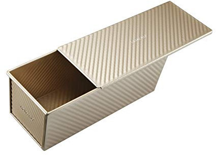 Monfish pullman loaf pan bread loaf tin w slidable lid allumiumed Steel 1000g dough black non-stick 34 x13.5x 12cm