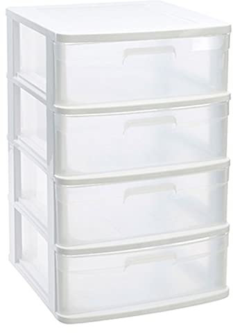 Acan Tradineur - Cajonera almacenaje Sena con 4 cajones opacos, plástico, torre de ordenación multiusos, hogar, 65 x 40 x 39 cm, blanco