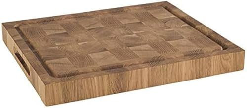 APS planche à découper - planche à fromage en bois de chêne huilé, L x P x H : 38 x 32 x 4,5 cm, planche en bois avec rainure à jus, avec pieds antidérapants et poignées encastrées