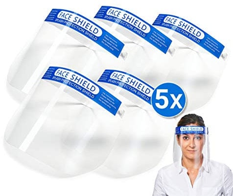 [5 unidades] Face Shield con visera antivaho y agradable gracias al acolchado - Protector facial, visera, protección contra saliva, etc