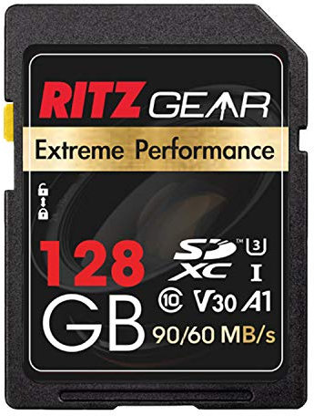 RitzGear SD Memory Card | Extreme Performance 128GB SDXC V30 UHS-I Class 10 Storage Card| 90/60 MB/s Read/Write Speed for DSLR & 3D Camera, 4K HD Video