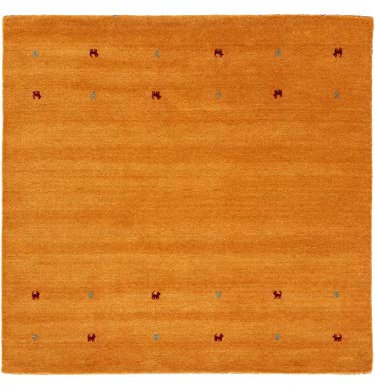 carpetfine Wollteppich Gabbeh Uni Quadratisch Gelb 250x250 cm | Moderner Teppich für Wohn- und Schlafzimmer