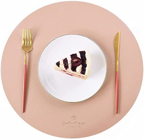 RAILONCH Abwischbar Rund Groß Leder Platzsets, 6 Stück 38cm Tischsets, Hitzebeständigen Rutschfesten Platzdeckchen für Hause Küche Restaurant (Rosa,6)