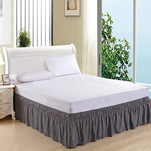 Jupe de lit élastique à Volants de Couleur Unie, Robuste et élastique - Style Enveloppant - 38cm de Hauteur (Color : Gray, Size : 160 * 200+38cm)