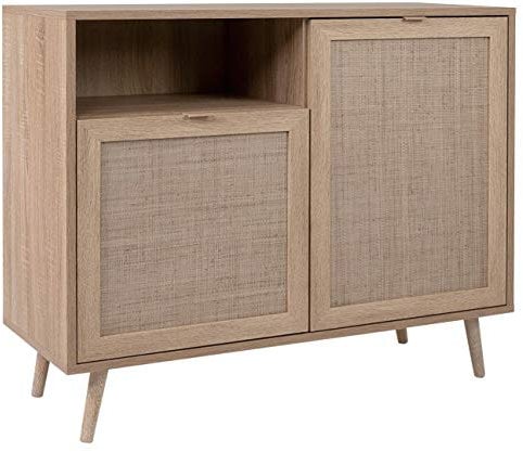 DEINE TANTE EMMA 003040 Bali 01A Sonoma Eiche/Geflecht Rafia Dekor Kommode Beistellkommode Sideboard