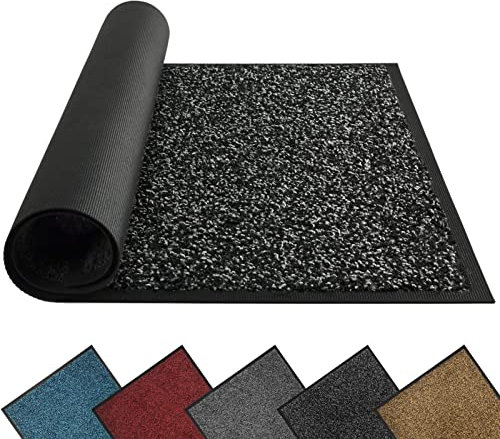 Mibao Fußmatte für Innen & Außen, 40x60cm Schwarz Fußmatten, Dauerhaft Waschbar Fussmatte, Schmutzfangmatte rutschfest für Eingangsbereich, Türmatte mit Naturkautschukrücken