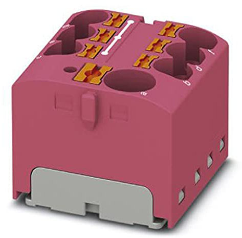 PHOENIX CONTACT PTFIX 10/6X4 PK Verteilerblock, 450 V, 32 A, Anzahl der Anschlüsse 7, Querschnitt 0,2 mm²-6 mm², AWG 24-10, Breite 27,9 mm, Höhe 21,7 mm, Pink, 8 Stück