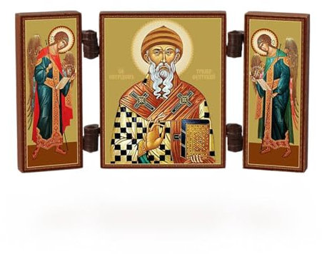 NKlaus - Heiliger Spyridon - christliche Ikone - reise Altar kleine Holz Triptychon 36156