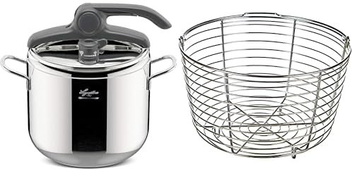 Lagostina Irradial Control Lagoeasy'UP Autocuiseur 7 L en Acier Inoxydable 18/10 Ø 22 cm, Casserole Induction et à Gaz & Panier vapeur pour Autocuiseur Acier Inoxydable Inox 19 x 19 x 12 cm 7 L