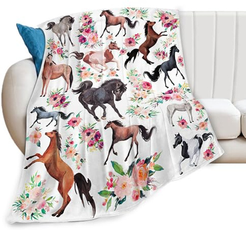 Horse Blanket Horses Throw Blanket Gifts for Girls Women Kids Adults Super Soft Cozy Plush Fluffy Fuzzy Fleece Blanket Decor 40''X50''