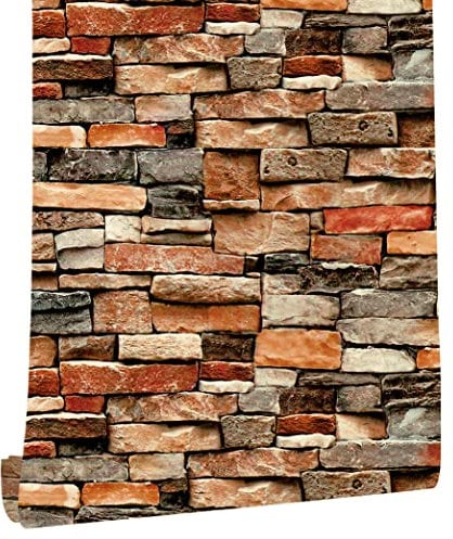 myforHD Selbstklebend Tapete Wandpapier Ziegel Selbstklebende Wandaufkleber 44cmX300cm Vintage Backstein Stein tapeten Wasserdicht für Küche Schlafzimmer Wohnzimmer Wand
