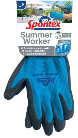 Spontex Summer Worker Handschuhe, Arbeitshandschuhe mit PU-Beschichtung, EN 388, Touchscreen kompatibel, leicht und atmungsaktiv, Größe L, 1 Paar, Blau