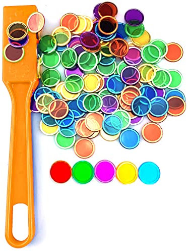 Dacefloy Magnetische Stäbe und Bingo Chips Set Magnetstab 100 Metall Ringed Discs Wissenschaft STEM Kit Lernzubehör Familie Spiel Nacht Lotto Token (Orange Set)