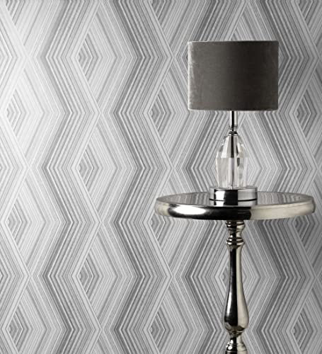 GAULAN 680931 Papier peint lessivable géométrique moderne losange zigzag gris pour mur salon cuisine chambre salle à mange tête de lit - Rouleaux de 10 m x 0,53 m