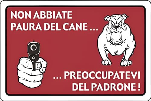bricoleva.it Cartello Preoccupatevi del Padrone per Cancello Recinzione e Pareti - Cartello Segnaletico Avviso Cane in Plastica Resistente e Duraturo - Dimensione 20x30 cm