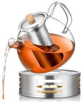 PORADA Teiera in vetro con scaldabagno in acciaio inox, teiera, teiera, teiera, teiera, teiera, teiera turca (1000 ml)