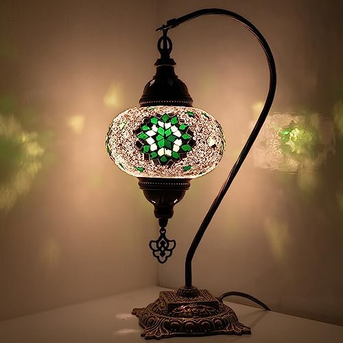 Orientalische Marokkanische Mosaik Tischampe Handgefertigte Dekorative Türkische Mosaiklampe (11. Grün Weiß)