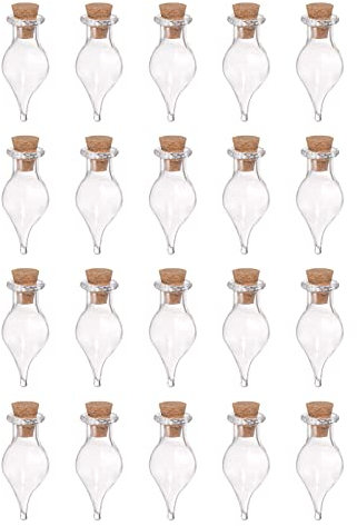 sourcing map 20Stk Mini Glas Flaschen mit Korkstopfen Einzelpunkt Geformt Winzige Glasgefäße Klein Glasflaschen Klare Wunsch für Handwerk Kunst Handarbeit Party Dekoration