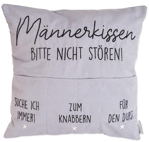Papierdrachen Männerkissen | praktischer Kissenbezug mit Taschen | hochwertige Bestickung | perfekt zum Vatertag | in Größe 40x40cm