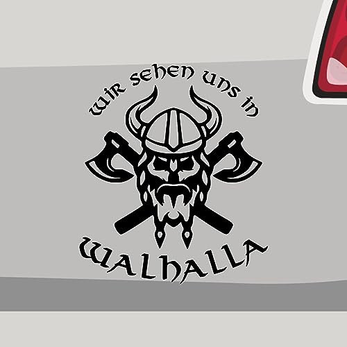 Stickerfreaks Wir sehen und in Walhalla Aufkleber Wikinger Sticker Auto Bike Decal Vinyl Odin Aufkleber Größe: 68x58cm (XXXL) | Farbe: 70-schwarz | Wikinger Sticker Kleber Deko Tuning JDM