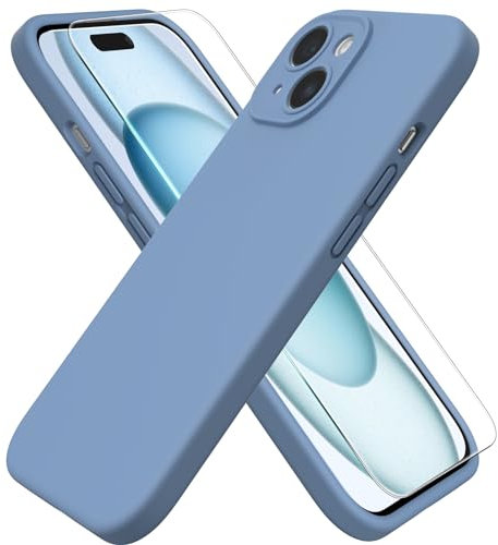 ACRONIX for iPhone 15 Case 6.1 with 1 x Screen Protector, Silky-Soft Touch Liquid Silicone Shockproof Rubber Cases Comprehensive Protection Cover for iPhone 15 - Blue