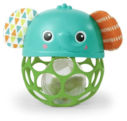 Bright Starts Giggle & Glow Musical Light-Up Rattle Easy-Grasp Oball Elephant Toy, Newborn+, Unisex