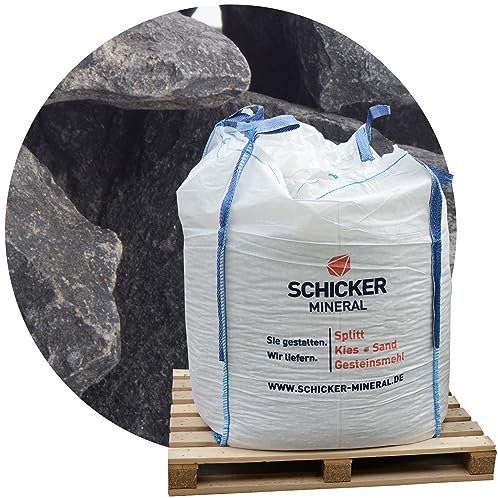 Schicker Mineral Basalt Ziersplitt anthrazit 32-56 mm 1000 kg Big Bag, Basaltsplitt aus Deutschland, farbechter Naturstein, Basaltbruch, ideal zur Garten-, Hof- & Weggestaltung