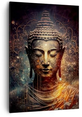 Bilder auf Leinwand Buddha Meditation Religion Leinwandbild mit Rahmen 50x70cm Wandbilder Dekoration Wohnzimmer Schlafzimmer Küche Deko Groß Wanddeko Bild Wand Kunstdruck Art Wall Canvas PA50x70-5775
