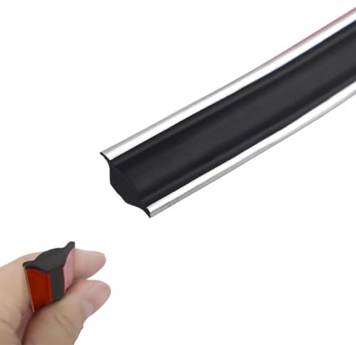 Flexible Wall Corner Molding Trim, 5M/16.4FT Long Self Adhesive Caulk Strip Peel and Stick Trim for Cabinet Edge, Tile Edge, Ceilings, Countertops (M/18mm*10.5mm,Black+Silver Edge)