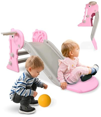 Mobiclinic® Kids, Toboggan pour Enfants, Dino, Pliable, Panier et Ballon Inclus. Bords arrondis, Antidérapant, Max. 35 kg, Stable, Sûr, Montage Facile, Intérieur extérieur