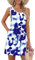 AUSELILY Kleider Damen Sommerkleid Rundhals A Linie Freizeitkleid ärmellose Loose Knielang mit Taschen Blau Weiße Blumen M