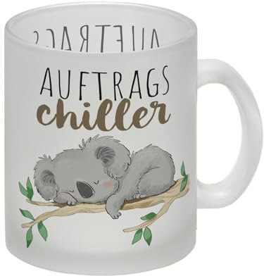 Koala Glas Tasse mit Spruch Auftragschiller eine bunte Tasse für die Arbeit lustiger Auftragschiller Teenager Bär Kaffeetasse Tiermotiv Spülmaschinenfest 300ml Motiv Schlafmütze