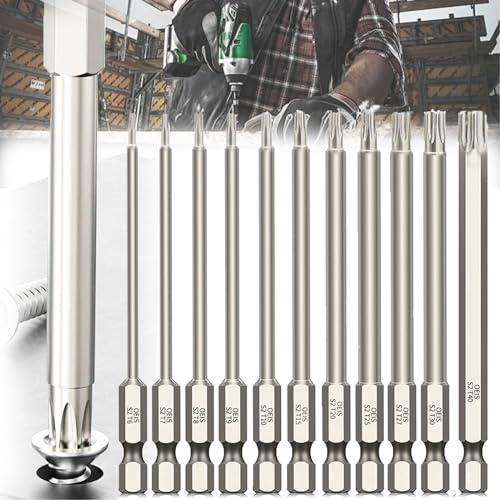 Mikqky 11 Piezas 100 mm Destornillador Allen, Punta De Tornillo De Seguridad, Destornillador Hexagonal Torx Largo, Magnético Hexagonal Torx Tornillo 1/4, (T6/T7/T8/T9/T10/T15/T20/T25/T27/T30/T40)