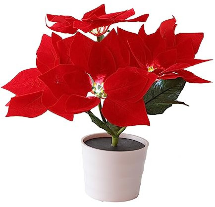POPETPOP 1pc Christmas Pot Lights Artificial Potted Poinsettia Light up Poinsettia Flowers Poinsettia in a Vase Solar Poinsettia Lights Garden Lights Decorative Desk Lamp Red Cloth Desktop