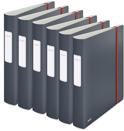 Leitz Qualitäts-Ordner 180° Active, 6er Pack, A4, 350 Blatt, 6,5 cm Rückenbreite, Samtgrau, Cosy-Serie, 10390089