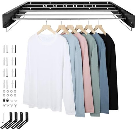 SWAWIS Étendoir Mural Pliable 100 * 50cm, Sechoir Linge en Acier Inoxydable avec Poignées, Capacité de Charge de 50KG, pour Balcon Intérieur, Peu Encombrant (Noir)