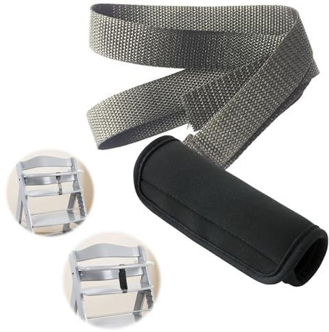 Schrittgurt und Gurtschoner Set für Hochstuhl, Echt Lederriemen für Hochstuhl Kompatibel, weicher Neopren Bezug, Gurtpolster Schrittgurt Kinderstuhl (Schwarz)