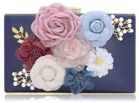 Milisente Damen-Clutch, Blume, Abendtasche, Handtasche, Hochzeit, Clutch, Geldbörse (Blau-1), 719-1 Blau
