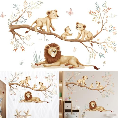 YGCHEN Wandtattoo Dschungel Tiere Wandsticker Löwe Wandaufkleber Tiere Wandbilder Abziehbilder Safari Wall Stickers für Kinderzimmer Babyzimmer Wohnzimmer Schlafzimmer Wanddeko