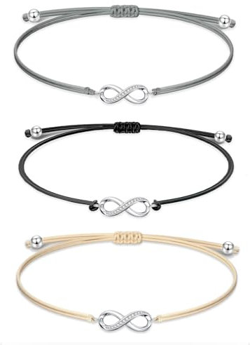 APMGONT Adjustable Braided Infinity Bracelet, 3 Pcs Stainless Steel Infinity Braided Bracelet, Infinity Cord Filigree Bracelet, Infinity Friendship Bracelets for Girls Women Kids Gift Teens (Black)