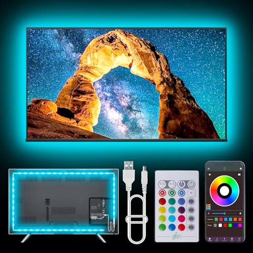 NBBUFF - LED TV Lights 32-80 inch, 20ft LED Backlight, RGB LED Strip Lights, Music Sync, Color Changing, USB LED Light Strip with Remote, LED Lights