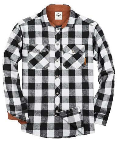 TARAINYA Chemise Flanelle Homme A Carreaux Manches Longues Regular Fit avec Poche Noir Blanc 3XL