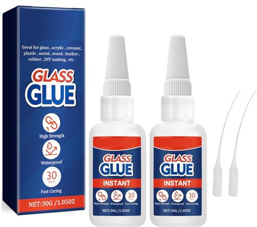 Super Glass Glue, Glass Glue Strong Clear Super Glue for Mirror, Ceramic, Plastic, Wood, DIY Making etc (30gx2)