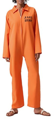 Felcia Adult Prisoner Jumpsuit Orange Prisoner Overalls Boiler Suit Convict Robber Fancy Dress Costume Carnival Party Cosplay Outfit (D-Orange, S)