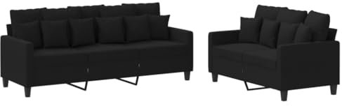 Willood 2-TLG. Sofagarnitur mit Kissen Schwarz Stoff,Geeignet für Schlafzimmer, Gästesofas, Sesselsofas