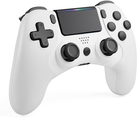 CHEREEKI Controller per PS-4 Wireless Gamepad mit Doppia Vibrazione, Sensori di Movimento, Turbo, Touchpad, Presa per Cuffie Stereo, 600 mAh, Bianco