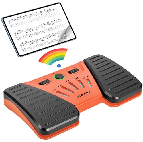 Kabelloser Seitenumkehrer, Pedal, Buletooth Fußpedal, Musik-Seitenwender, Pedal für Handys, iPad, Tablets, Telefon, wiederaufladbar, freihändig, rutschfest, Orange