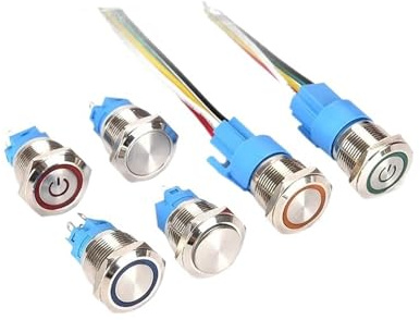 19mm waterproof metal button switch instant lock power start round small button 3V 5V 6V 12V 24V 220V with connector 150MM line(White symbols)