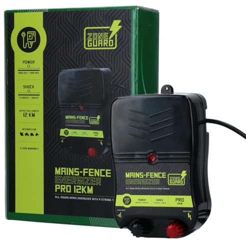 ZoneGuard Energizers Pro - 12 KM - Elektrozaun - Elektrozaunsystem - Wildtierabschreckung - Für Haustiere - Hunde - Leistungsstark