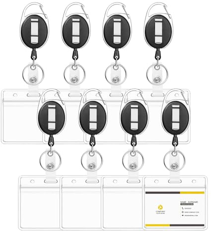 8 pièces Porte Badge avec Enrouleur, Étanche Porte-badges Plastique Souple | Porte Carte Badge Transparente avec Clip Rétractable pour Carte de Visite Carte de Bus Carte de Cantine, Clés